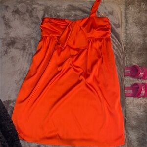 Women’s One-Shoulder Orange Satin Dress